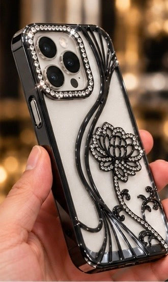 iPhone 16 Pro Max Flower Clear Glitter MagSafe Ring Case