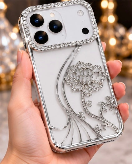 iPhone 17 Pro Max Flower Clear Glitter MagSafe Ring Case