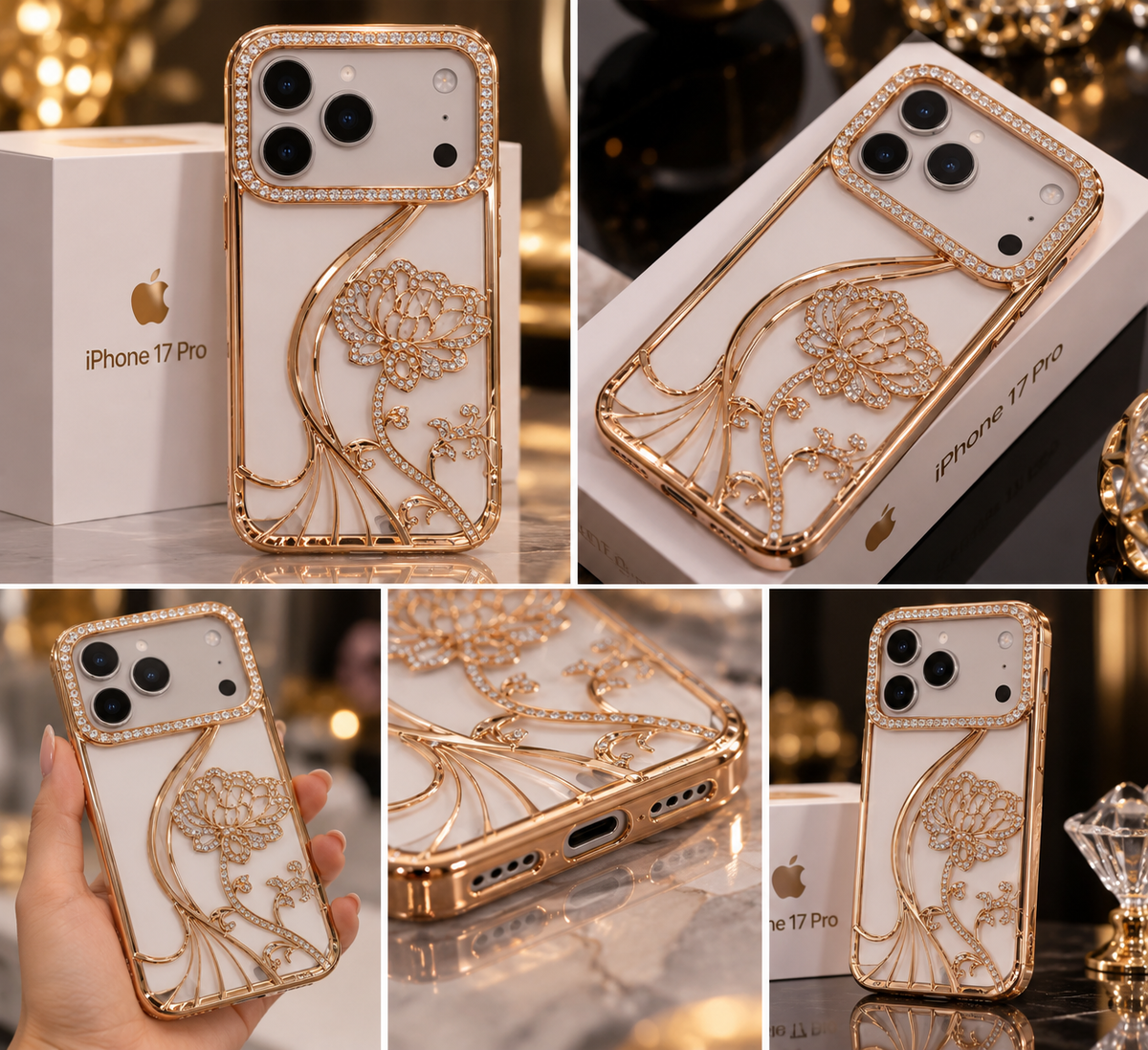 iPhone 17 Pro Flower Clear Glitter MagSafe Ring Case