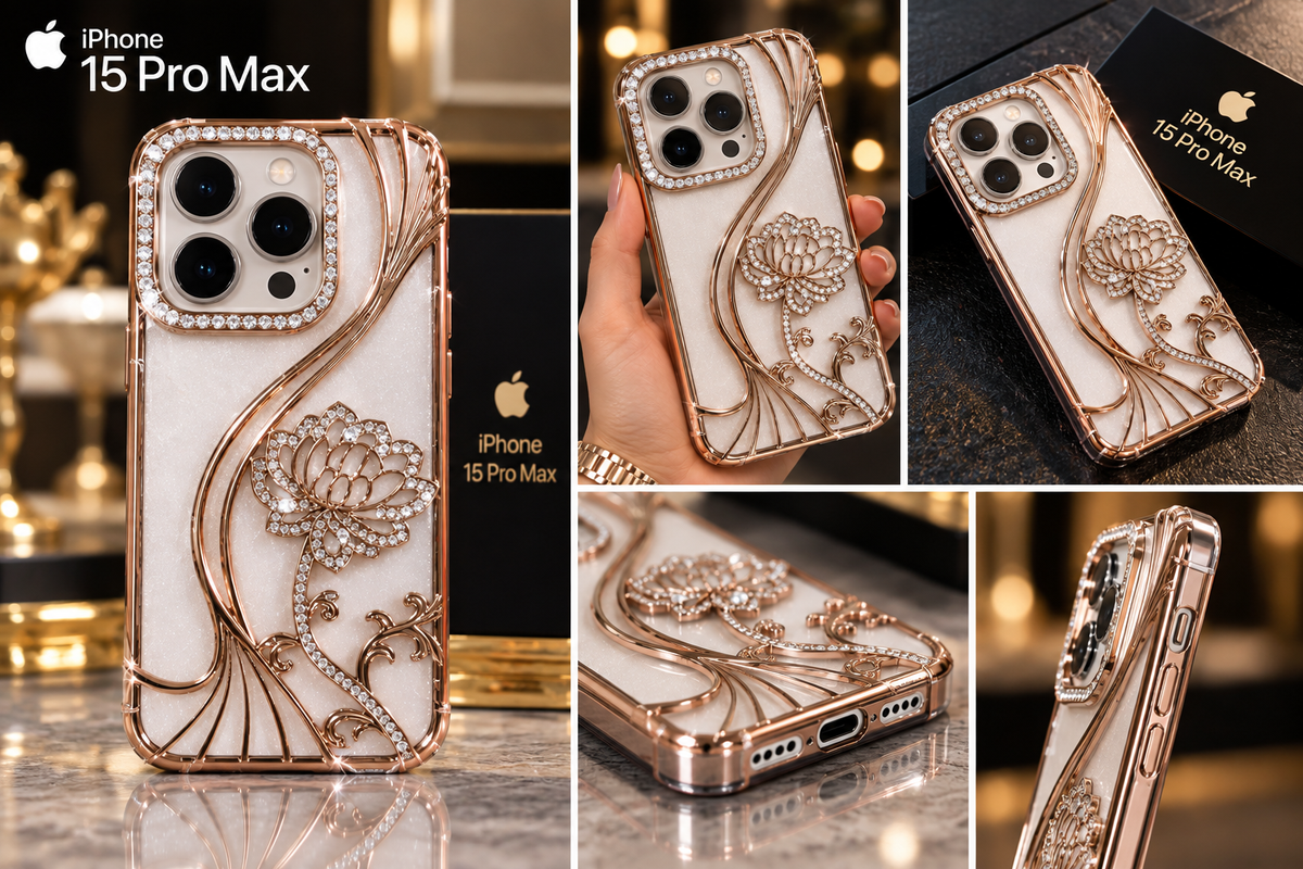 iPhone 15 Pro Max Flower Clear Glitter MagSafe Ring Case