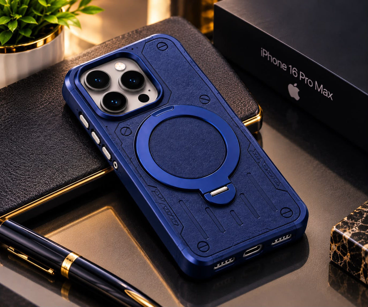 iPhone 16 Pro Max Luxury Premium Metal Ring Stand Leather MagSafe Phone Case