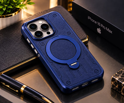 iPhone 16 Pro Max Luxury Premium Metal Ring Stand Leather MagSafe Phone Case