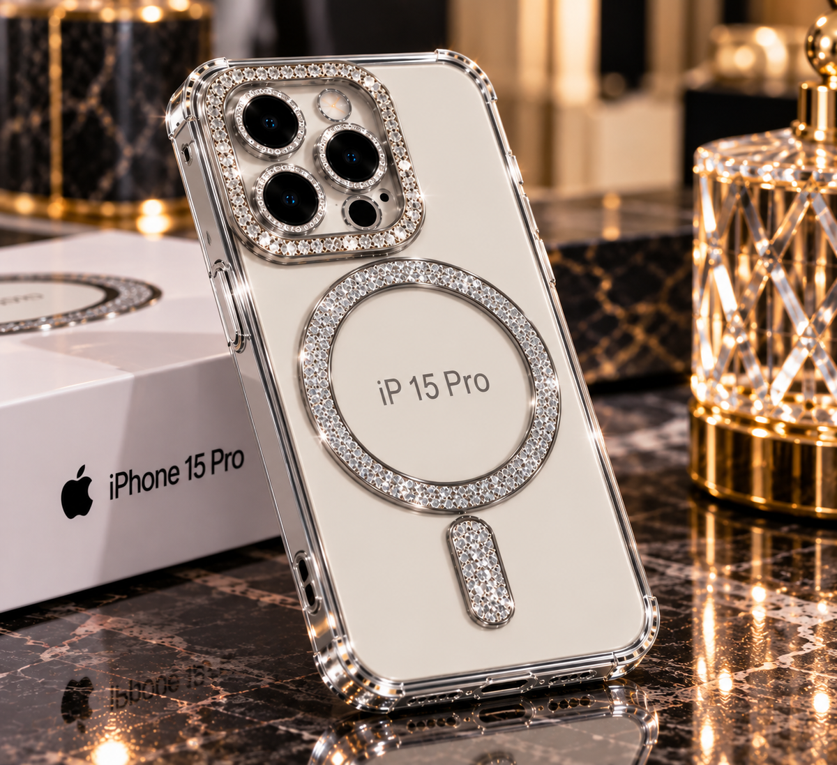iPhone 15 Pro Clear Glitter MagSafe Ring Case