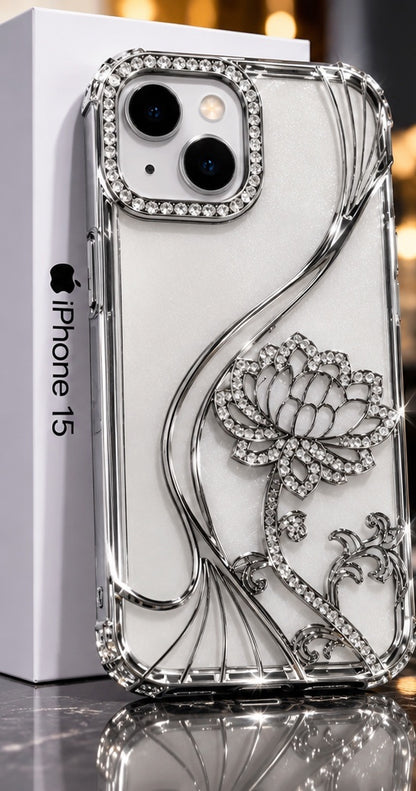 iPhone 15 Flower Clear Glitter MagSafe Ring Case