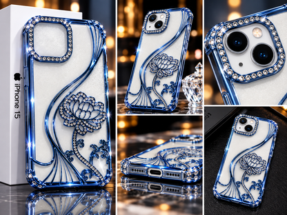 iPhone 15 Flower Clear Glitter MagSafe Ring Case