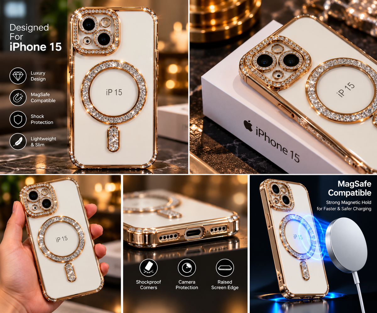 iPhone 15 Clear Glitter MagSafe Ring Case