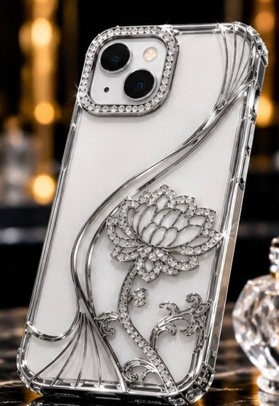 iPhone 15 Flower Clear Glitter MagSafe Ring Case