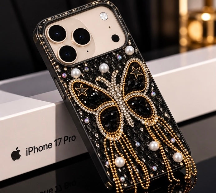 iPhone 17 Pro Luxury Butterfly Crystal Bling Case