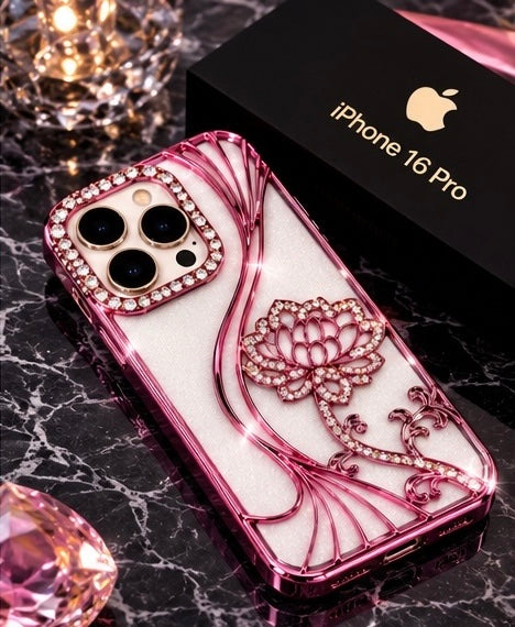 iPhone 16 Pro Flower Clear Glitter MagSafe Ring Case