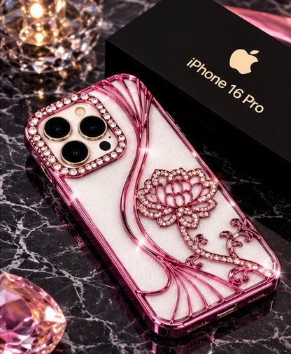 iPhone 16 Pro Flower Clear Glitter MagSafe Ring Case
