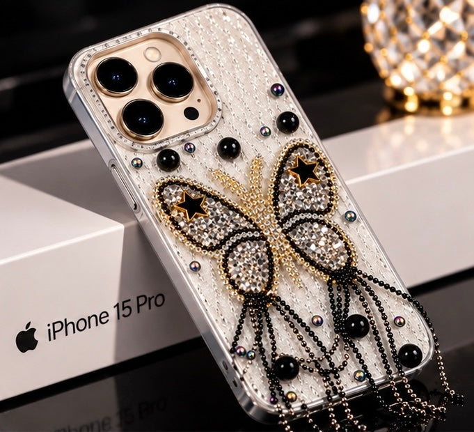 iPhone 15 Pro Luxury Butterfly Crystal Bling Case