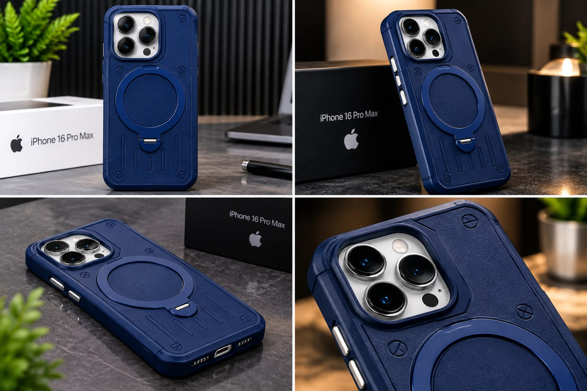 iPhone 16 Pro Max Luxury Premium Metal Ring Stand Leather MagSafe Phone Case