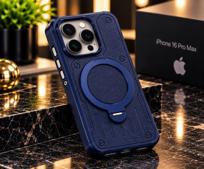 iPhone 16 Pro Max Luxury Premium Metal Ring Stand Leather MagSafe Phone Case