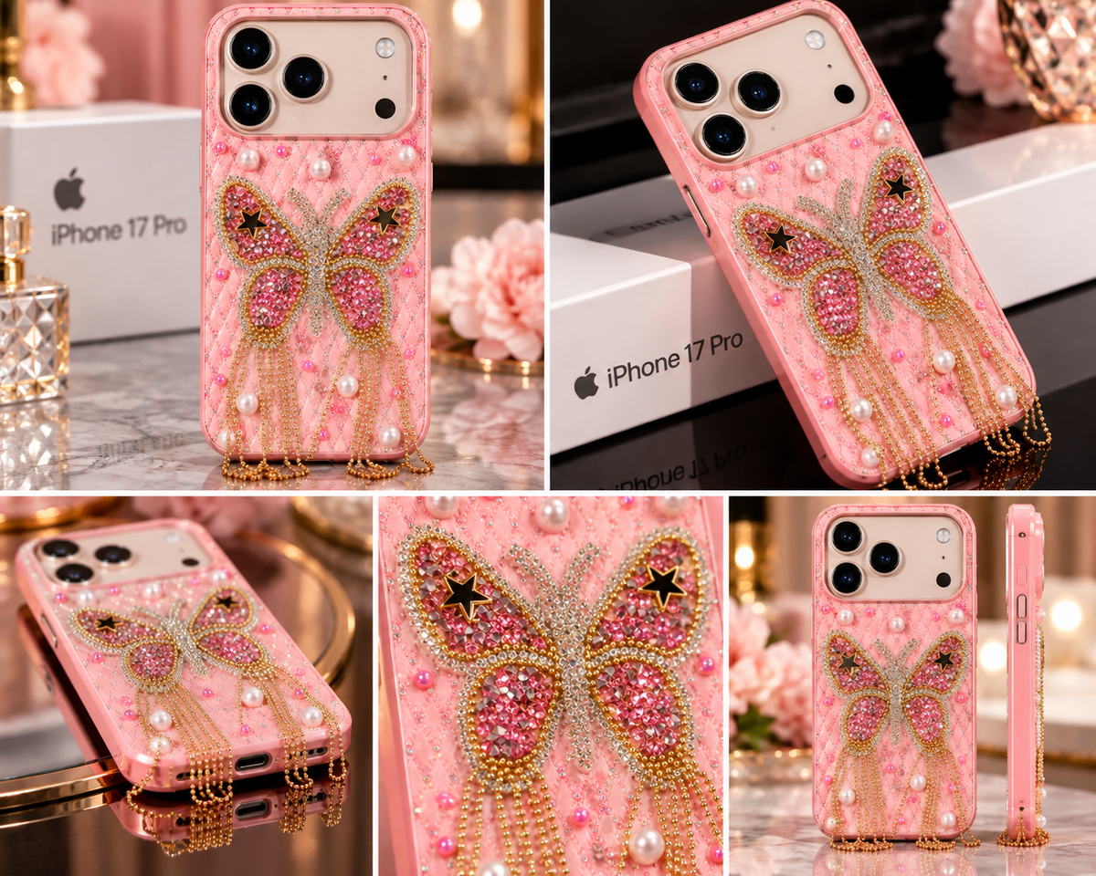 iPhone 17 Pro Luxury Butterfly Crystal Bling Case