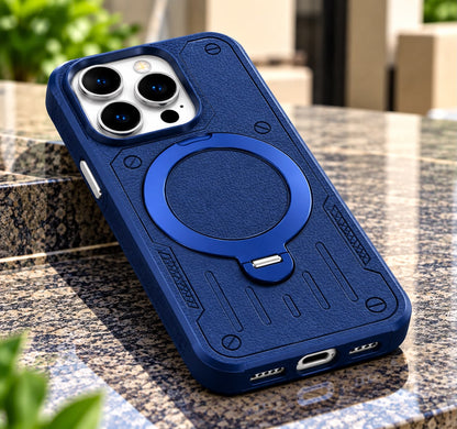 iPhone 16 Pro Luxury Premium Metal Ring Stand Leather MagSafe Phone Case