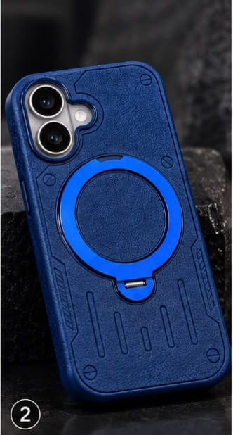 iPhone 16 Luxury Premium Metal Ring Stand  Leather MagSafe Phone Case
