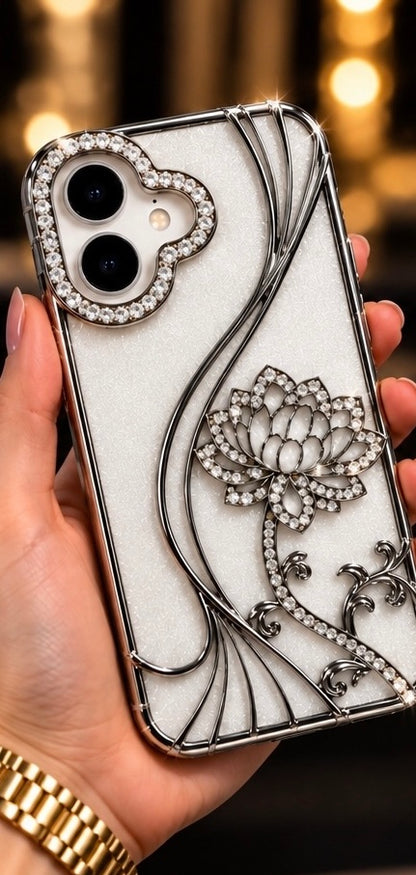 iPhone 16 Flower Clear Glitter MagSafe Ring Case