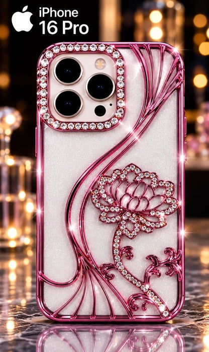 iPhone 16 Pro Flower Clear Glitter MagSafe Ring Case