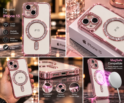 iPhone 15 Clear Glitter MagSafe Ring Case