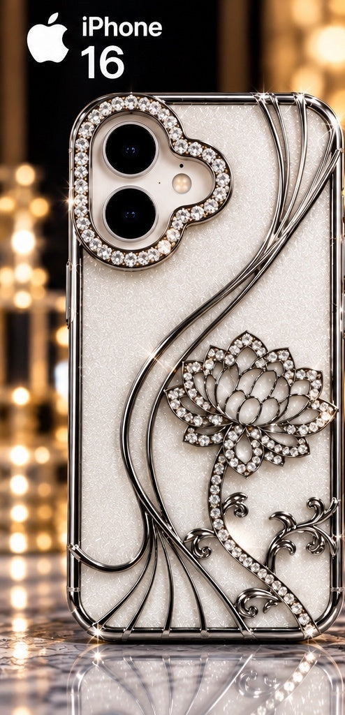 iPhone 16 Flower Clear Glitter MagSafe Ring Case