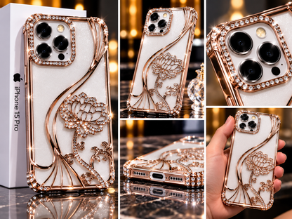 iPhone 15 Pro Flower Clear Glitter MagSafe Ring Case