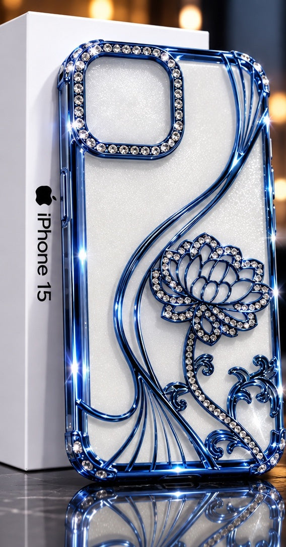 iPhone 15 Flower Clear Glitter MagSafe Ring Case