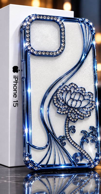 iPhone 15 Flower Clear Glitter MagSafe Ring Case