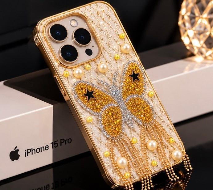 iPhone 15 Pro Luxury Butterfly Crystal Bling Case