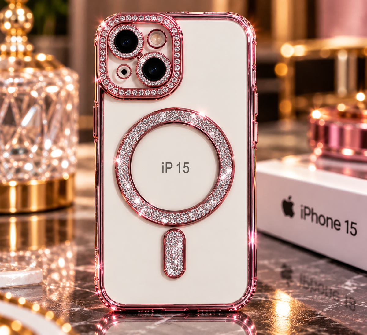 iPhone 15 Clear Glitter MagSafe Ring Case