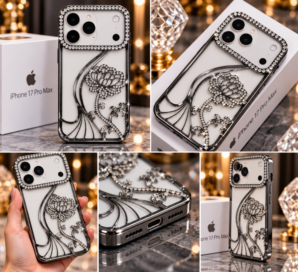 iPhone 17 Pro Max Flower Clear Glitter MagSafe Ring Case