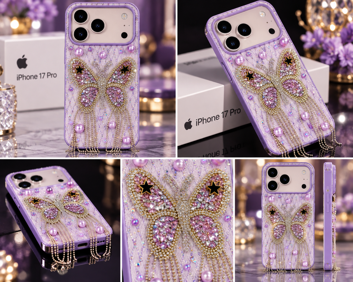 iPhone 17 Pro Luxury Butterfly Crystal Bling Case