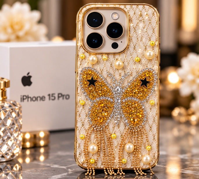 iPhone 15 Pro Luxury Butterfly Crystal Bling Case