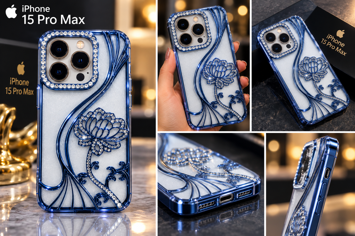 iPhone 15 Pro Max Flower Clear Glitter MagSafe Ring Case