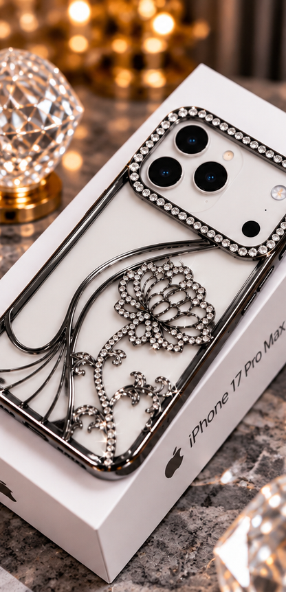 iPhone 17 Pro Max Flower Clear Glitter MagSafe Ring Case