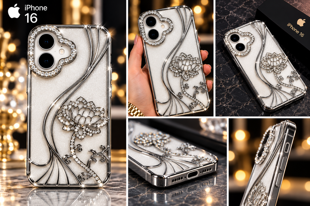 iPhone 16 Flower Clear Glitter MagSafe Ring Case