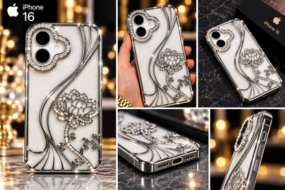 iPhone 16 Flower Clear Glitter MagSafe Ring Case
