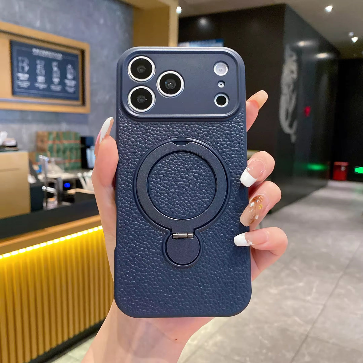 iPhone 17 Pro Max Leather MagSafe Ring Phone Case