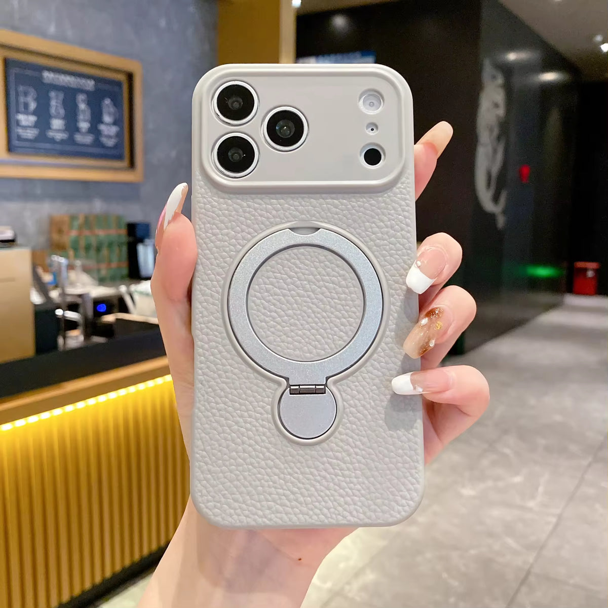 iPhone 17 Pro Max Leather MagSafe Ring Phone Case