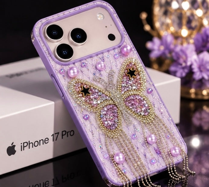 iPhone 17 Pro Luxury Butterfly Crystal Bling Case