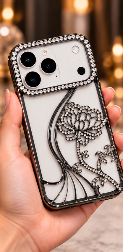 iPhone 17 Pro Max Flower Clear Glitter MagSafe Ring Case