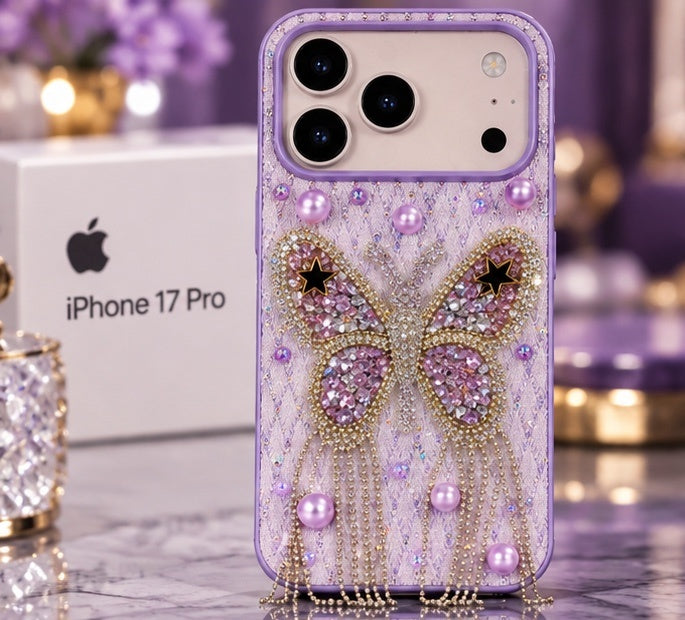 iPhone 17 Pro Luxury Butterfly Crystal Bling Case