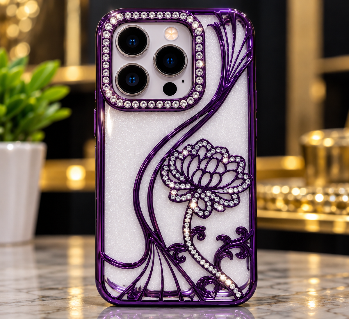 iPhone 15 Pro Flower Clear Glitter MagSafe Ring Case