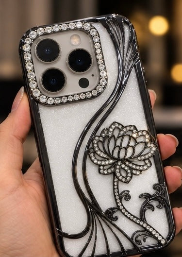 iPhone 15 Pro Max Flower Clear Glitter MagSafe Ring Case