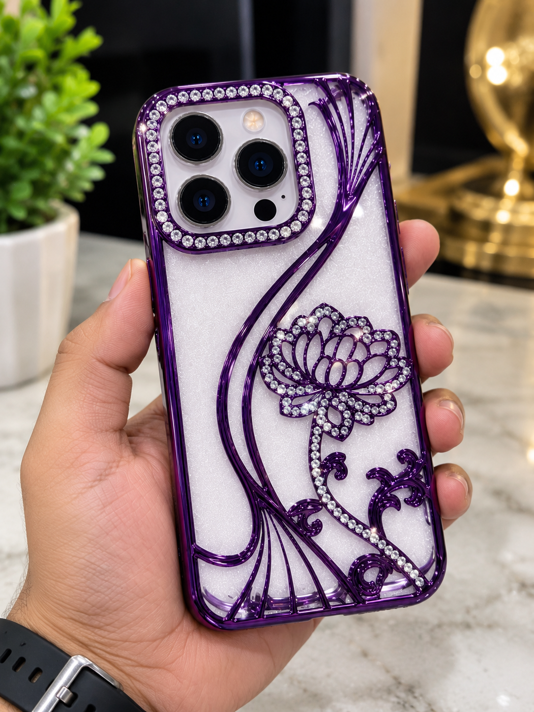 iPhone 15 Pro Flower Clear Glitter MagSafe Ring Case