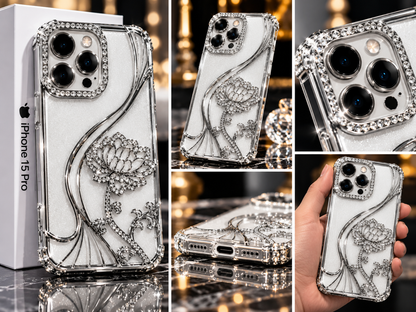 iPhone 15 Pro Flower Clear Glitter MagSafe Ring Case