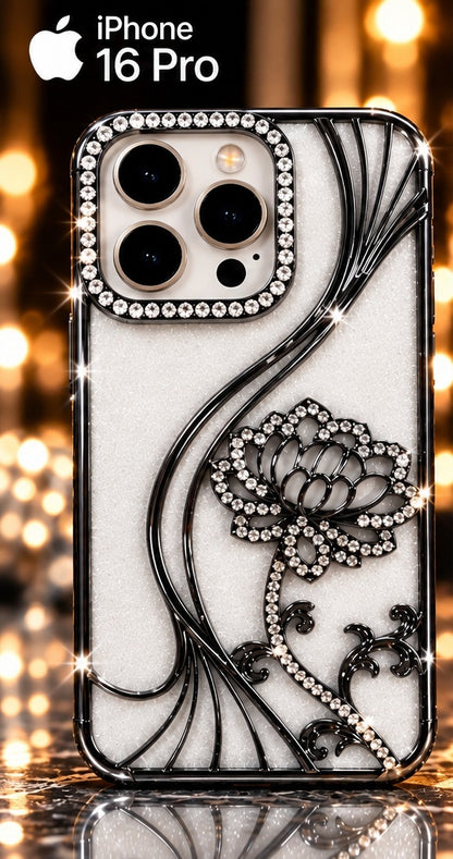 iPhone 16 Pro Flower Clear Glitter MagSafe Ring Case