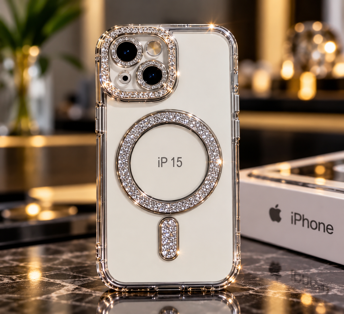iPhone 15 Clear Glitter MagSafe Ring Case