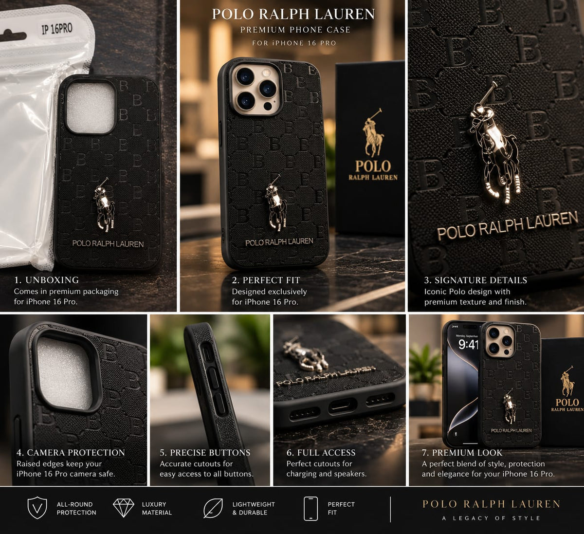 iPhone 16 Pro Premium Polo Ralph Lauren Style Luxury Protective Case