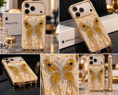 iPhone 17 Pro Luxury Butterfly Crystal Bling Case