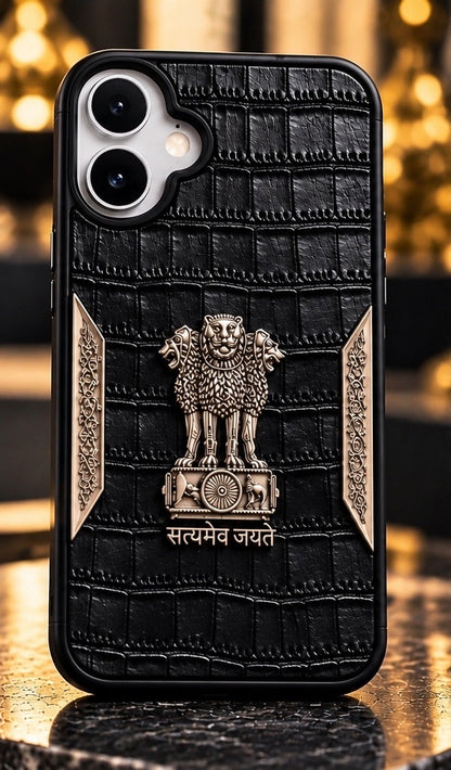 iPhone 17 Satyamev Jayate 3D Metal Leather Back Case